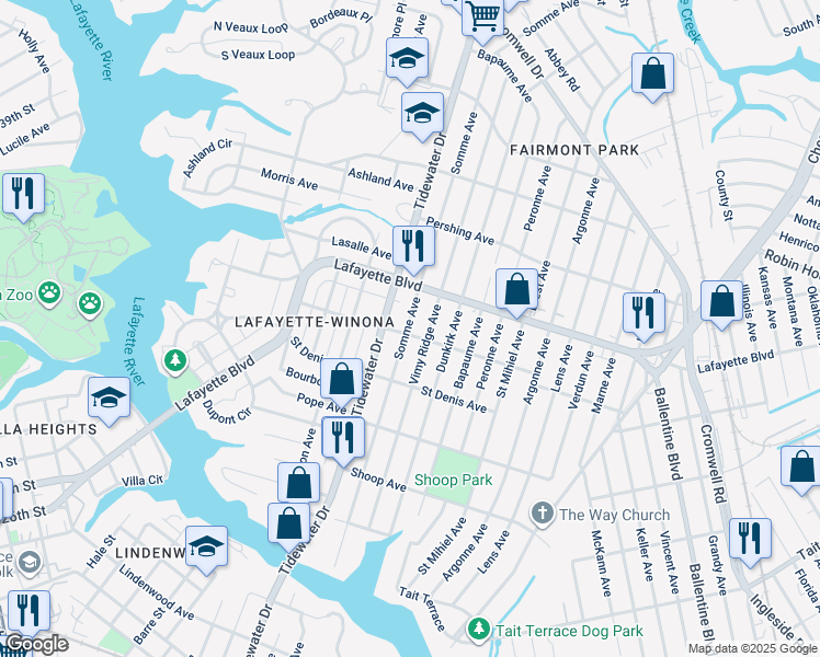 map of restaurants, bars, coffee shops, grocery stores, and more near 3104 Somme Ave in Norfolk