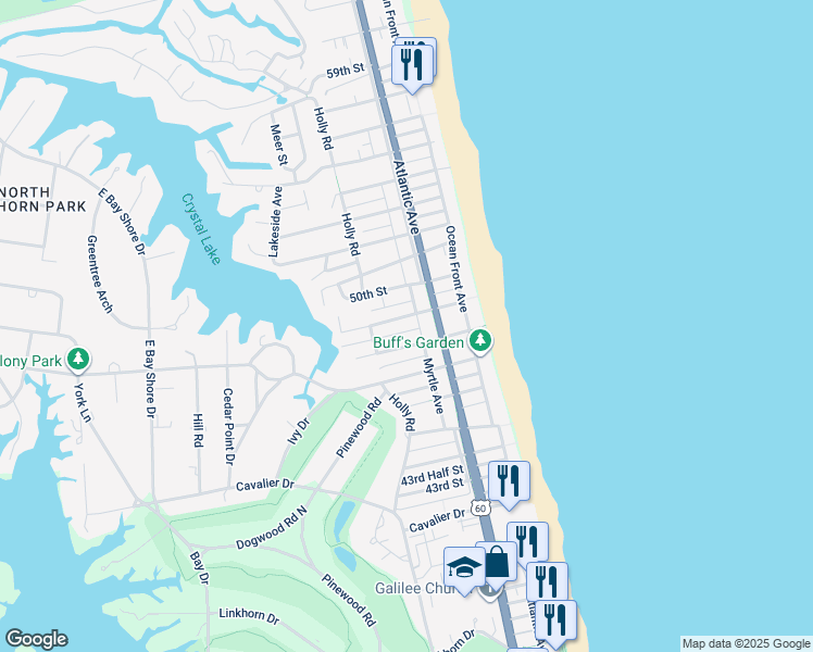 map of restaurants, bars, coffee shops, grocery stores, and more near 304 49th Street in Virginia Beach