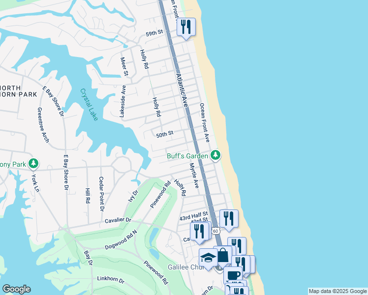map of restaurants, bars, coffee shops, grocery stores, and more near 302 49th Street in Virginia Beach