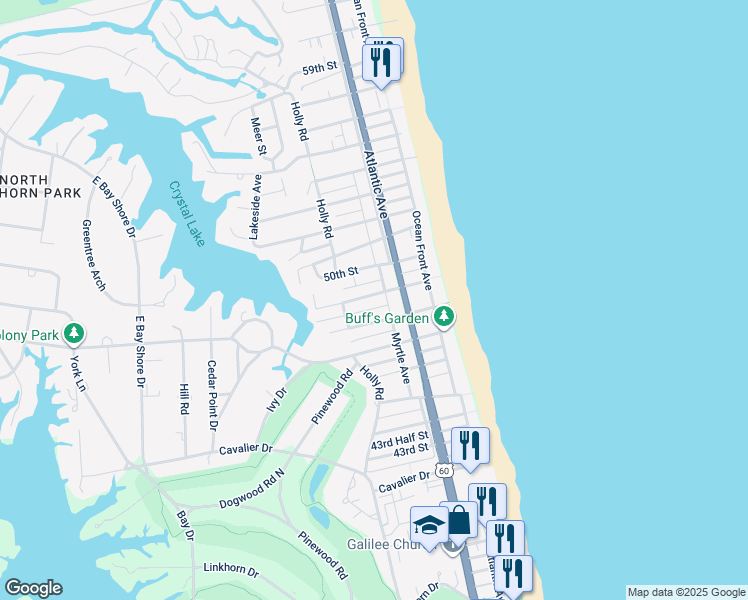 map of restaurants, bars, coffee shops, grocery stores, and more near 304 49th Street in Virginia Beach
