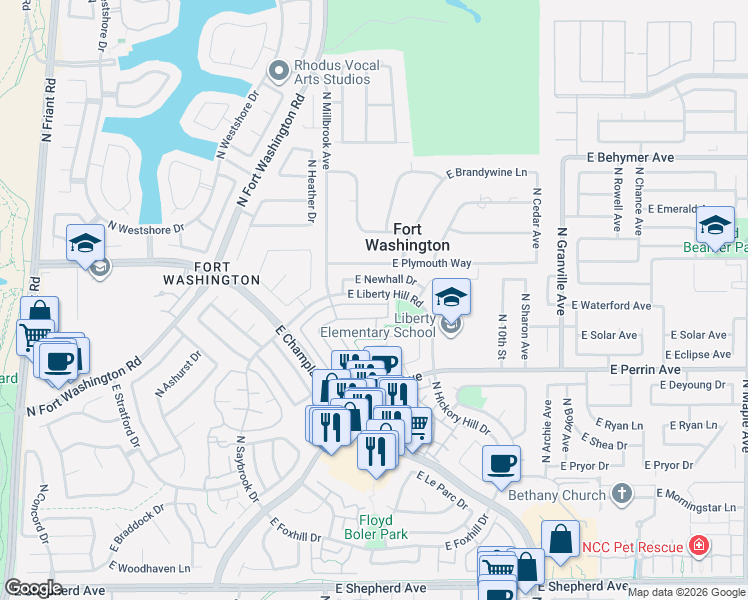 map of restaurants, bars, coffee shops, grocery stores, and more near 1090 East Democracy Avenue in Fresno