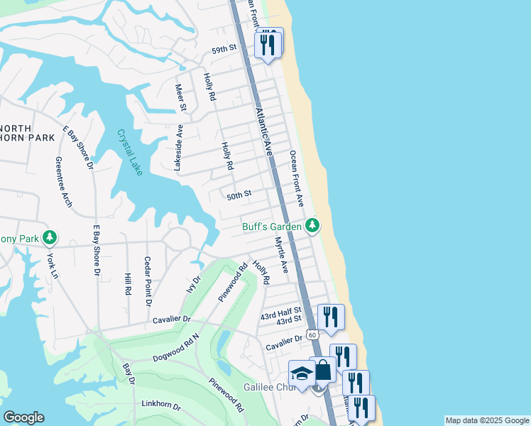 map of restaurants, bars, coffee shops, grocery stores, and more near 302 49th Street in Virginia Beach