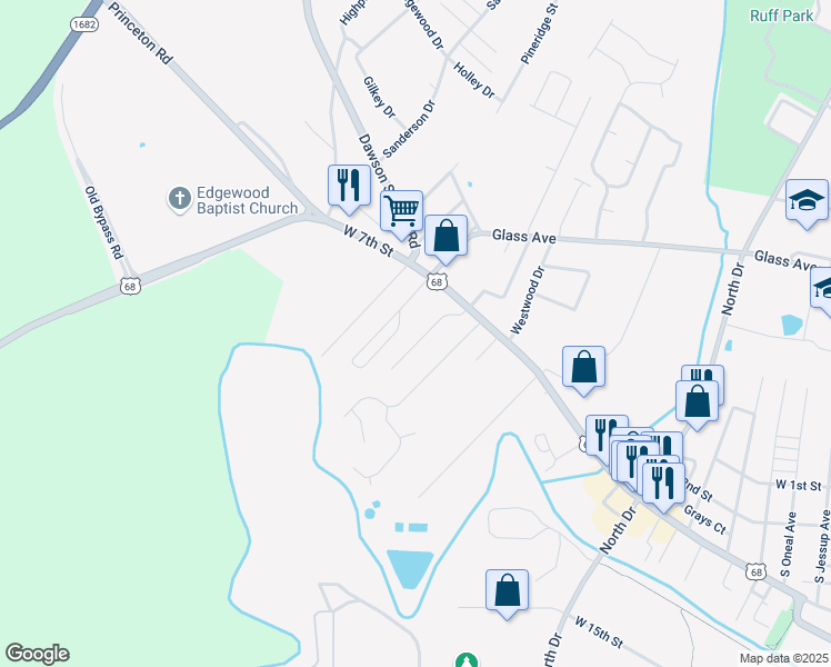 map of restaurants, bars, coffee shops, grocery stores, and more near 200-298 Wildwood Drive in Hopkinsville