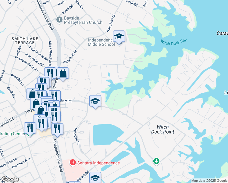 map of restaurants, bars, coffee shops, grocery stores, and more near 1117 Baileywick Drive in Virginia Beach