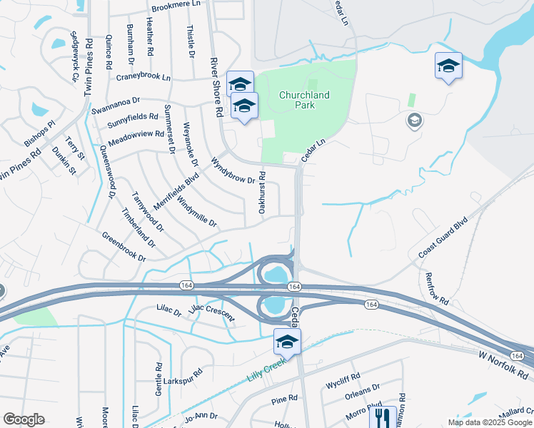 map of restaurants, bars, coffee shops, grocery stores, and more near 4005 Oakhurst Road in Portsmouth