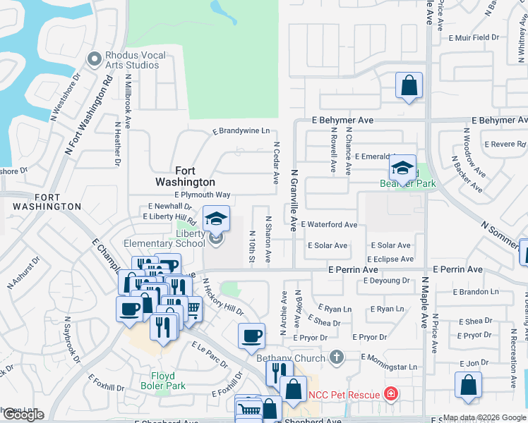 map of restaurants, bars, coffee shops, grocery stores, and more near 9622 North Sharon Avenue in Fresno