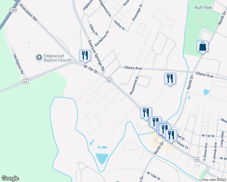 map of restaurants, bars, coffee shops, grocery stores, and more near 200 Wildwood Drive in Hopkinsville