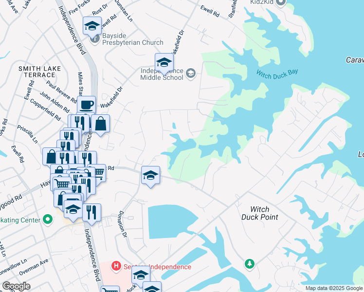 map of restaurants, bars, coffee shops, grocery stores, and more near 1116 Wishart Point Road in Virginia Beach