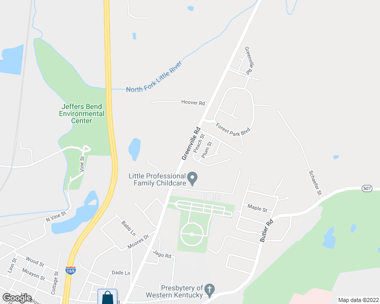 map of restaurants, bars, coffee shops, grocery stores, and more near 95 Peach Street in Hopkinsville