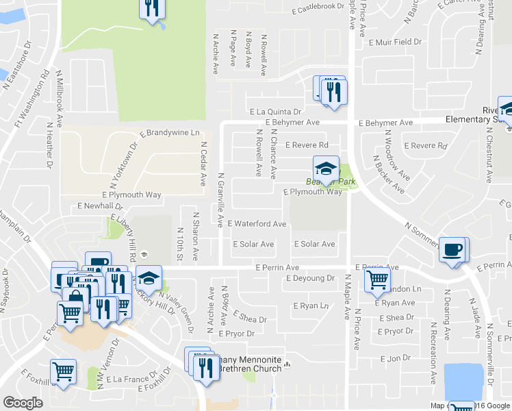 map of restaurants, bars, coffee shops, grocery stores, and more near 1646 East Granada Avenue in Fresno