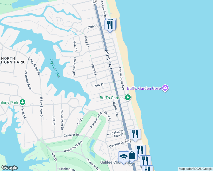 map of restaurants, bars, coffee shops, grocery stores, and more near 204 50th Street in Virginia Beach