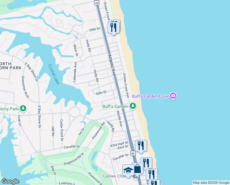 map of restaurants, bars, coffee shops, grocery stores, and more near 204 50th Street in Virginia Beach