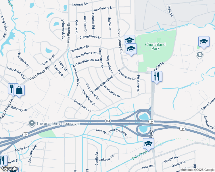 map of restaurants, bars, coffee shops, grocery stores, and more near 4037 Windymille Drive in Portsmouth