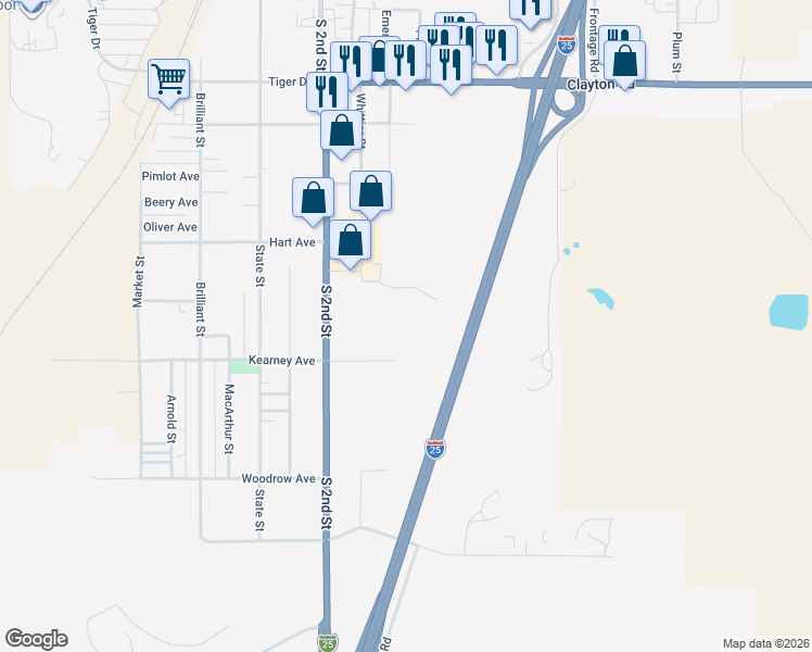 map of restaurants, bars, coffee shops, grocery stores, and more near 1391 South 2nd Street in Raton