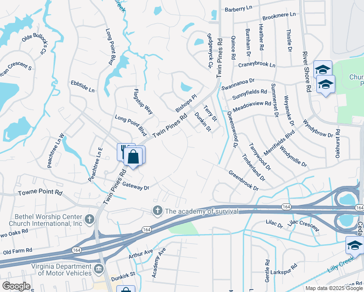 map of restaurants, bars, coffee shops, grocery stores, and more near 3428 Willow Breeze Drive in Portsmouth