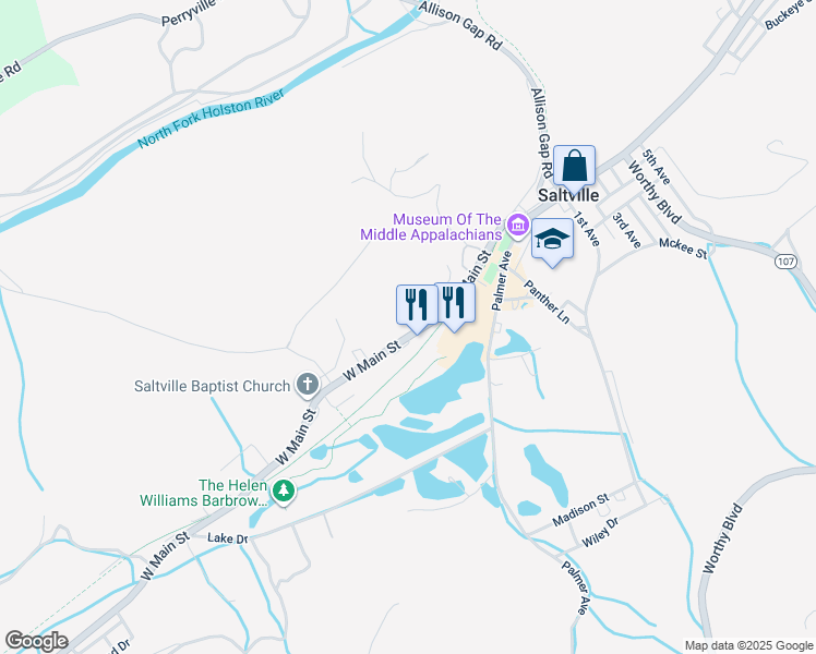 map of restaurants, bars, coffee shops, grocery stores, and more near 103 Court Street in Saltville
