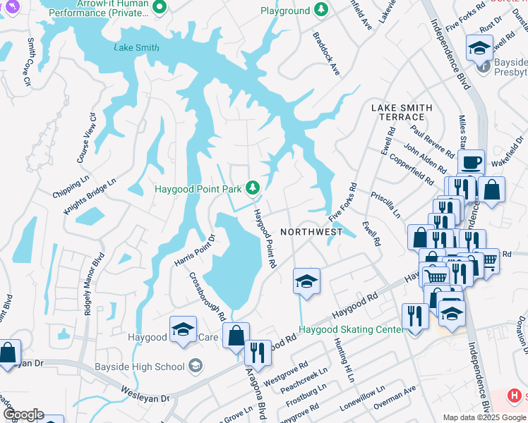 map of restaurants, bars, coffee shops, grocery stores, and more near 4728 Little John Road in Virginia Beach