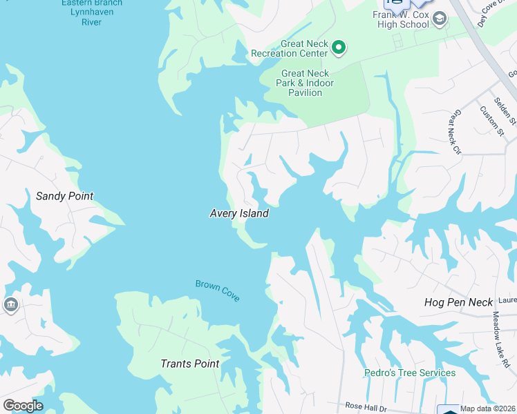 map of restaurants, bars, coffee shops, grocery stores, and more near 1416 Blue Heron Road in Virginia Beach