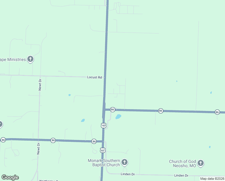 map of restaurants, bars, coffee shops, grocery stores, and more near 18100-18162 Louis Lane in Neosho
