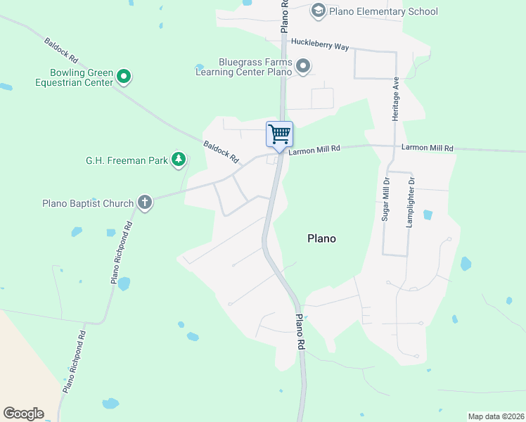 map of restaurants, bars, coffee shops, grocery stores, and more near 3371 Plano Road in Bowling Green