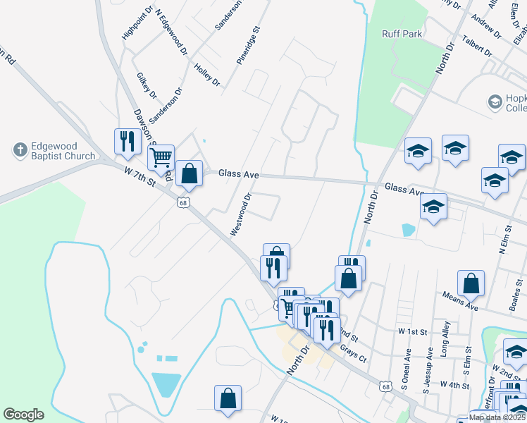 map of restaurants, bars, coffee shops, grocery stores, and more near 101-199 Boxwood Drive in Hopkinsville