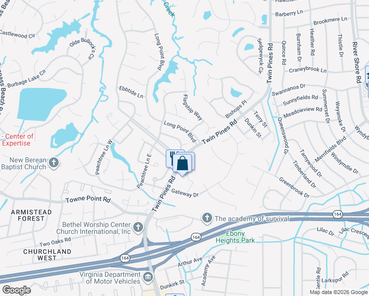 map of restaurants, bars, coffee shops, grocery stores, and more near 3 Reef Court in Portsmouth