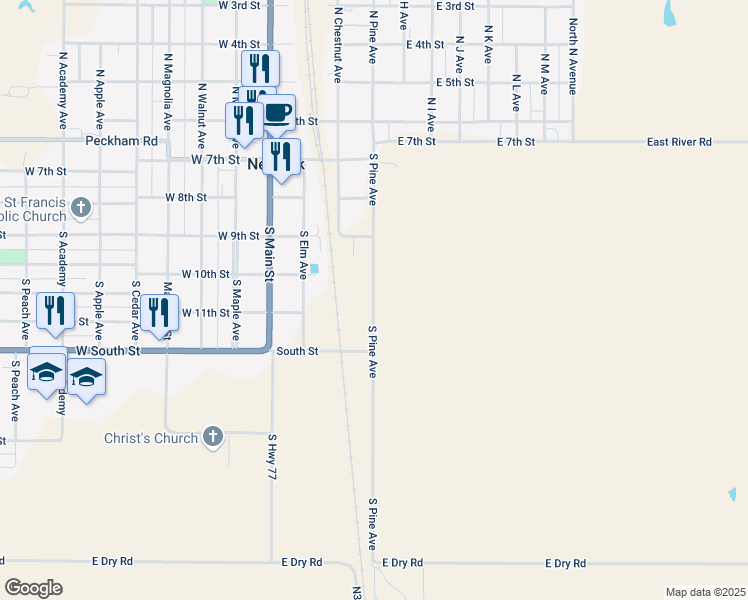 map of restaurants, bars, coffee shops, grocery stores, and more near 401 South Pine Avenue in Newkirk