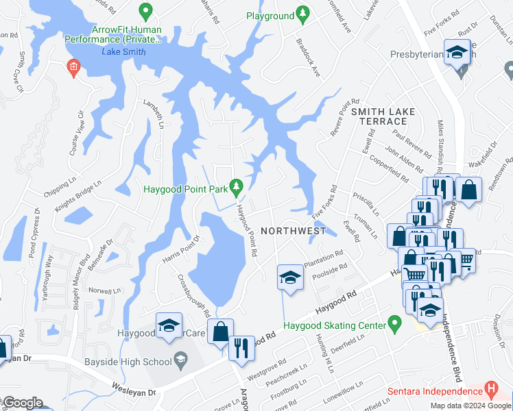map of restaurants, bars, coffee shops, grocery stores, and more near 4728 Little John Road in Virginia Beach