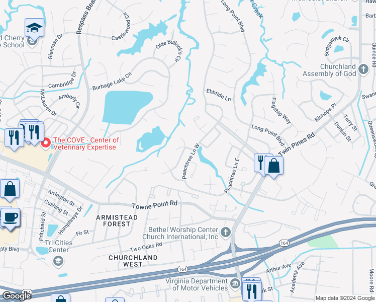 map of restaurants, bars, coffee shops, grocery stores, and more near 3705 Greenleaf Trail in Portsmouth
