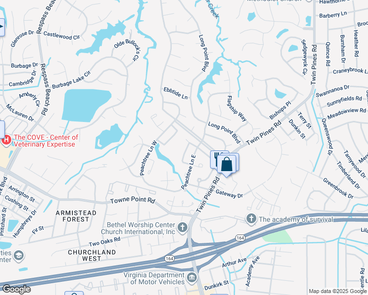 map of restaurants, bars, coffee shops, grocery stores, and more near 3832 Augustine Circle in Portsmouth