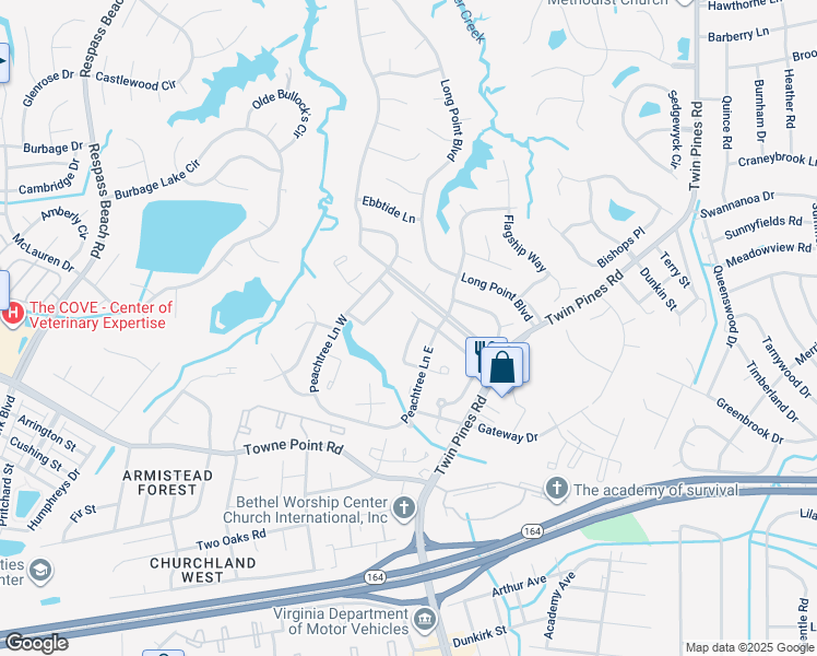 map of restaurants, bars, coffee shops, grocery stores, and more near 3834 Augustine Circle in Portsmouth
