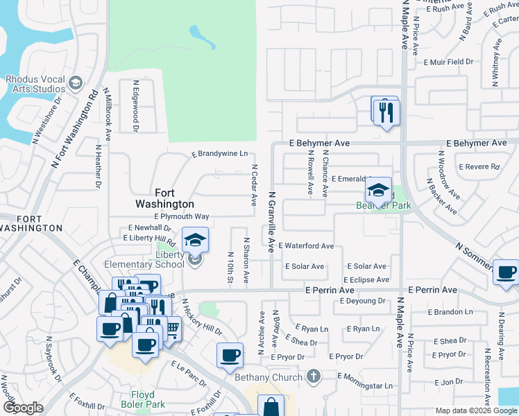 map of restaurants, bars, coffee shops, grocery stores, and more near 9739 North Cedar Avenue in Fresno