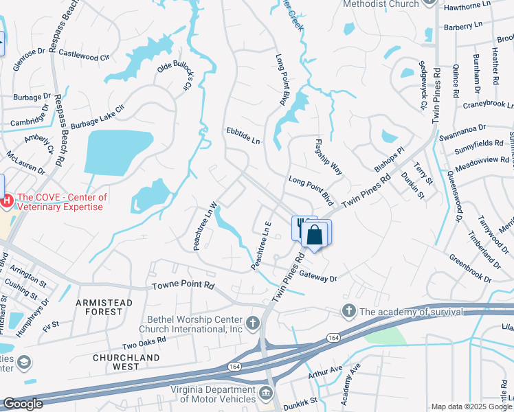 map of restaurants, bars, coffee shops, grocery stores, and more near 3838 Augustine Circle in Portsmouth