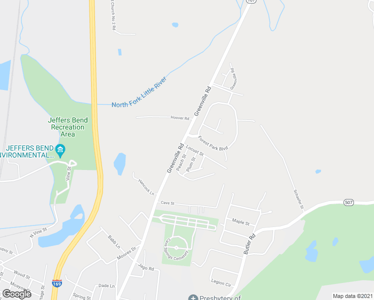 map of restaurants, bars, coffee shops, grocery stores, and more near 66 Peach Street in Hopkinsville