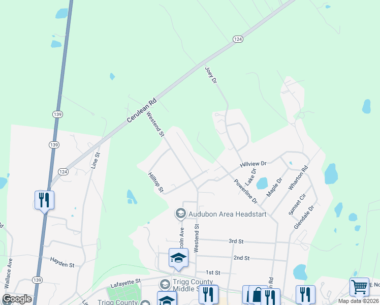 map of restaurants, bars, coffee shops, grocery stores, and more near Linda Lane in Cadiz