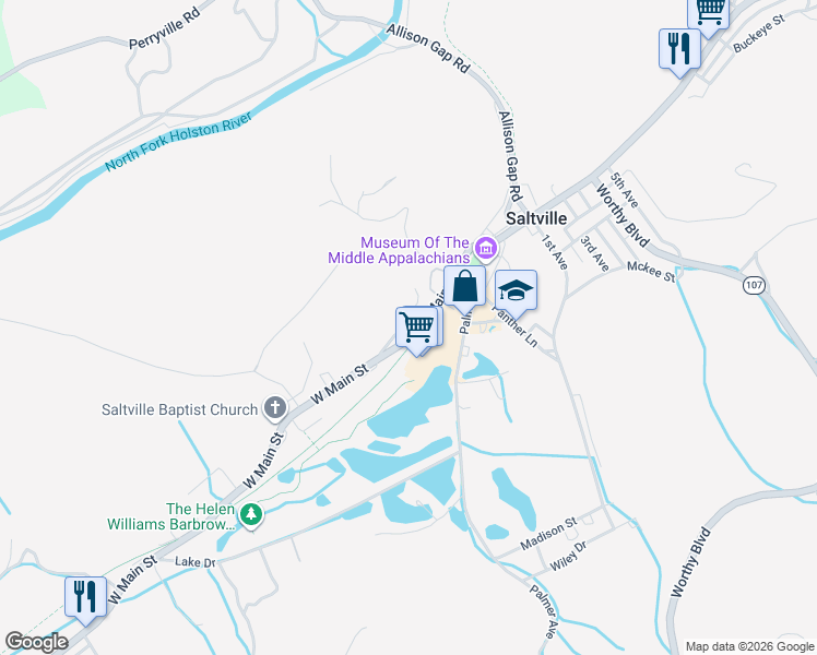 map of restaurants, bars, coffee shops, grocery stores, and more near 402 Palmer Avenue in Saltville