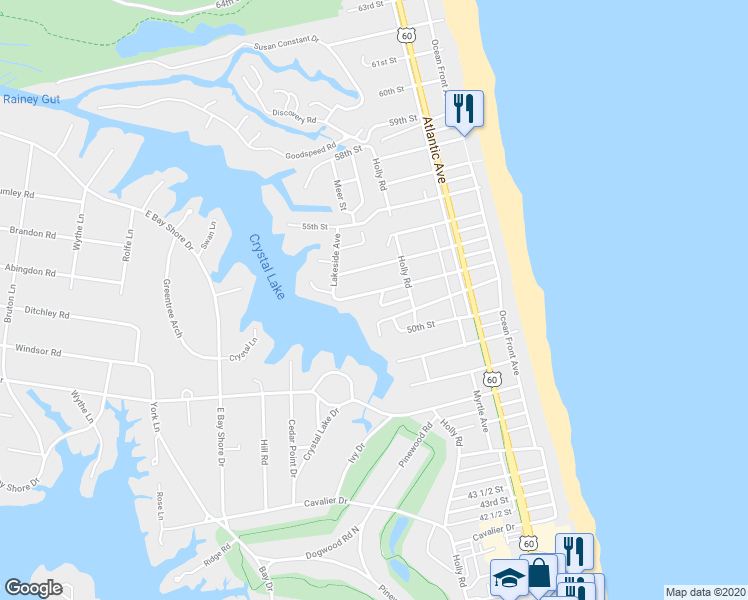 map of restaurants, bars, coffee shops, grocery stores, and more near 404 52nd Street in Virginia Beach
