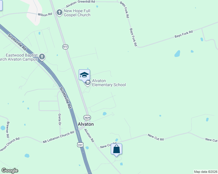map of restaurants, bars, coffee shops, grocery stores, and more near 430 Horace Johnson Road in Alvaton