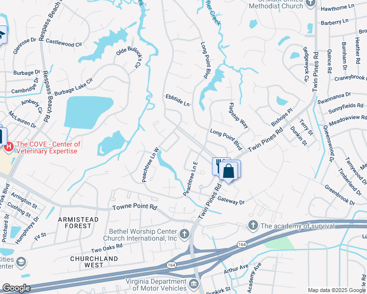 map of restaurants, bars, coffee shops, grocery stores, and more near 3826 Augustine Circle in Portsmouth
