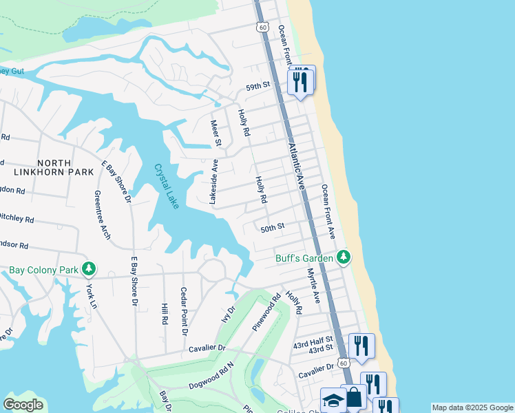 map of restaurants, bars, coffee shops, grocery stores, and more near 305 51 1/2 Street in Virginia Beach