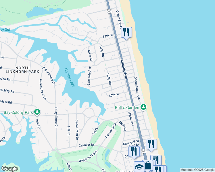 map of restaurants, bars, coffee shops, grocery stores, and more near 305 51 1/2 Street in Virginia Beach