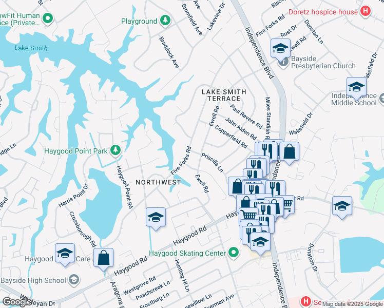 map of restaurants, bars, coffee shops, grocery stores, and more near 1008 5 Forks Rd in Virginia Beach