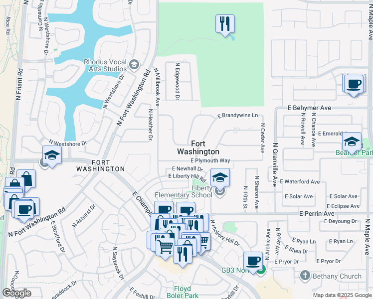 map of restaurants, bars, coffee shops, grocery stores, and more near in Fort Washington