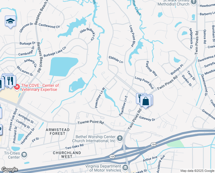map of restaurants, bars, coffee shops, grocery stores, and more near 3800 Georgia Court in Portsmouth
