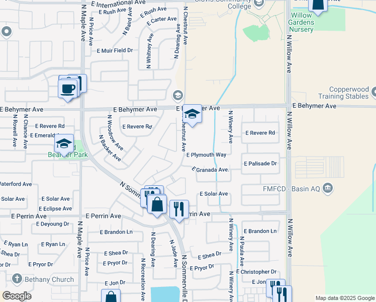 map of restaurants, bars, coffee shops, grocery stores, and more near 9809 North Sedona Circle in Fresno