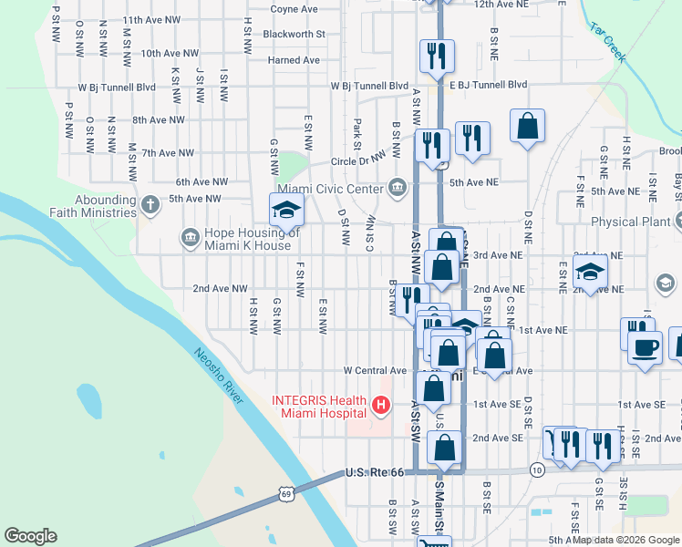 map of restaurants, bars, coffee shops, grocery stores, and more near 402 3rd Avenue Northwest in Miami