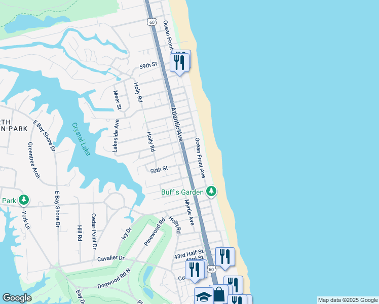 map of restaurants, bars, coffee shops, grocery stores, and more near 114 51st Street in Virginia Beach