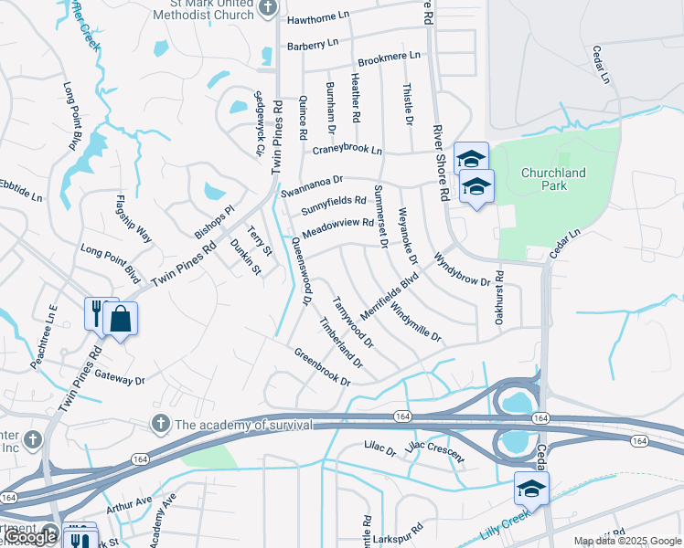 map of restaurants, bars, coffee shops, grocery stores, and more near 4112 Forresthills Drive in Portsmouth