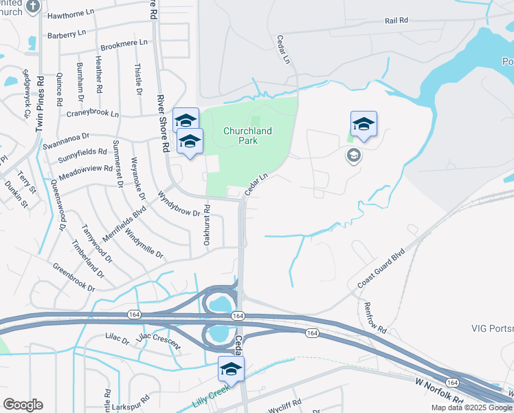 map of restaurants, bars, coffee shops, grocery stores, and more near 4109 Cedar Lane in Portsmouth