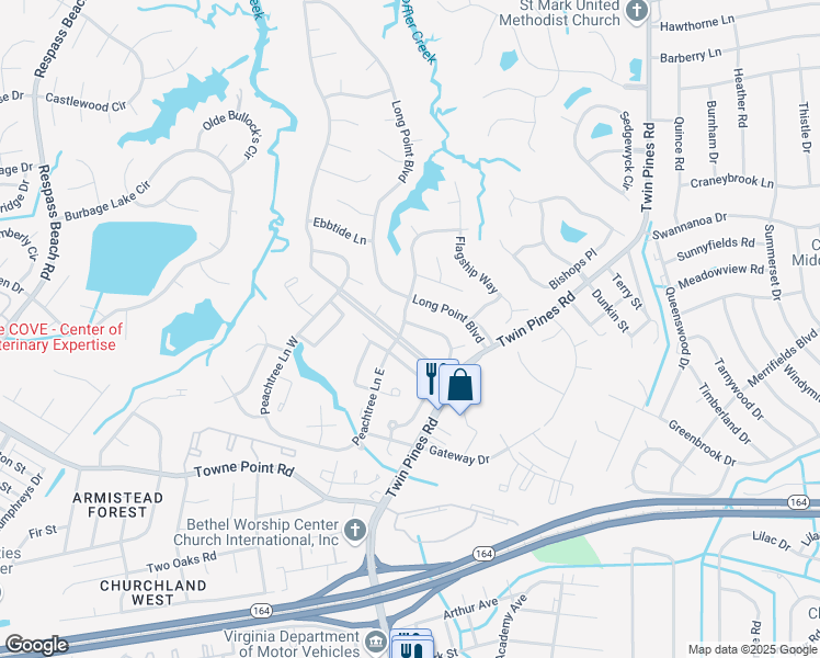 map of restaurants, bars, coffee shops, grocery stores, and more near 3909 Breakwater Drive in Portsmouth